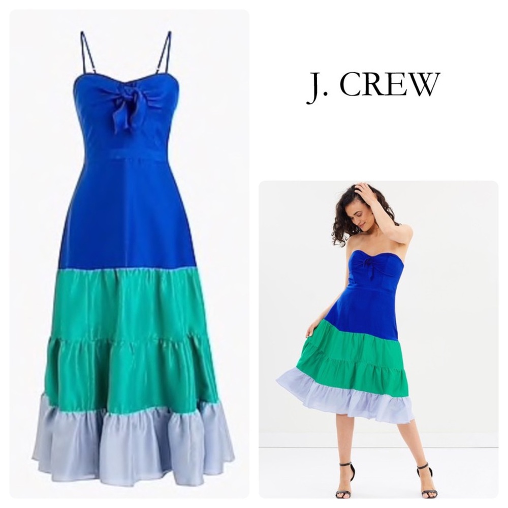 NWT J Crew Silk Shantung Dress Sz 2 Bright Ocean